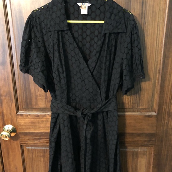 Silhouettes Dresses & Skirts - Black Eyelet Faux Wrap Dress